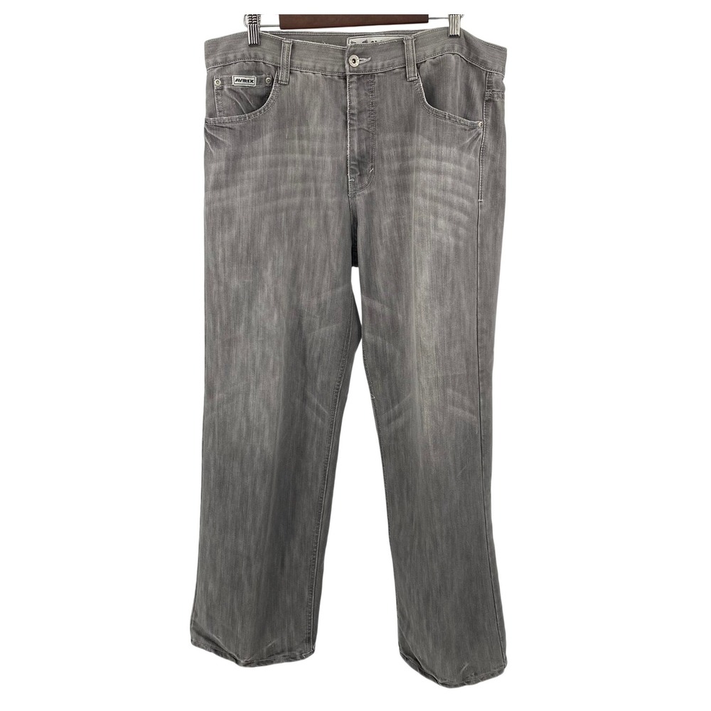 Avirex Gray Denim Jeans Embellished Pockets Relaxed‎ Fit Mens Size 38x32 Y2K 90s